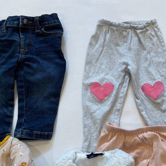 Baby Girl Bundle - 9 items, rompers, dresses, jeans, quilted jacket, 6-12mos. - Picture 5 of 9